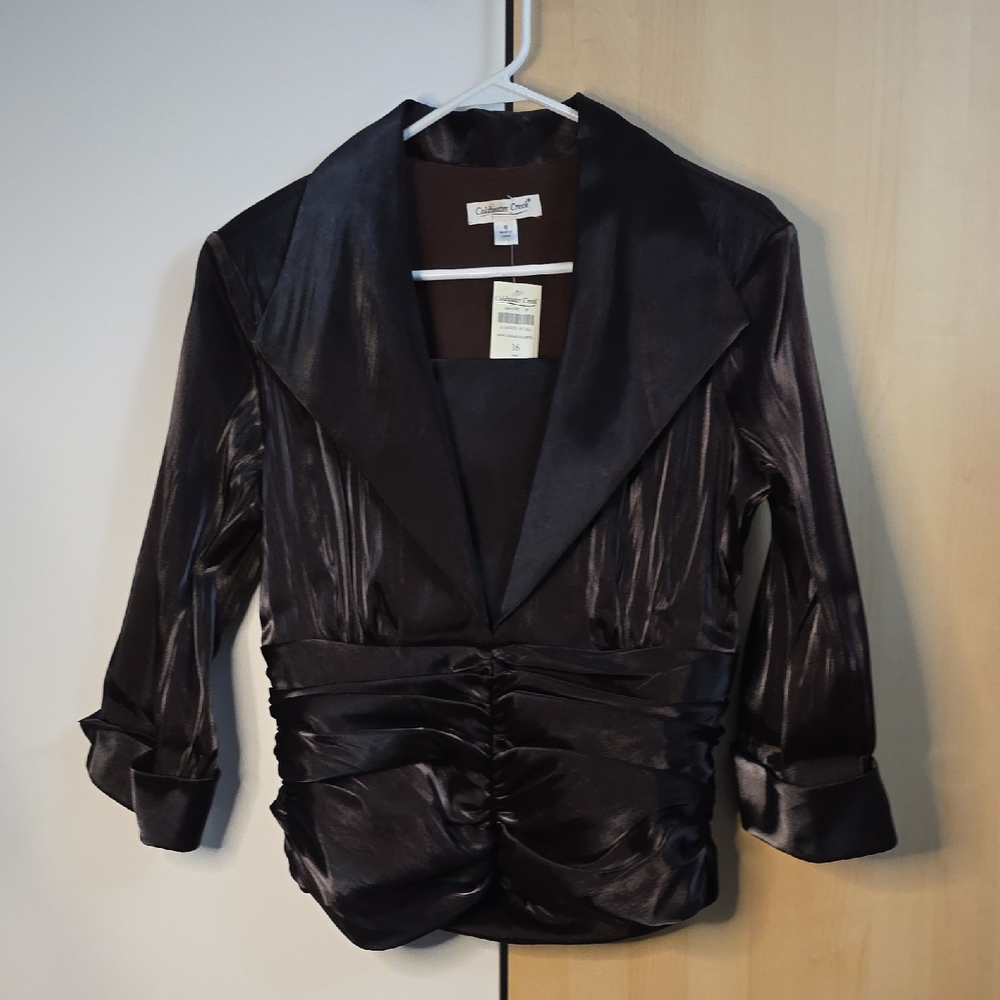 Coldwater Creek Women's Elegant Wine Wing Collar Ruched Blouse, 16,Side Zip NWT
